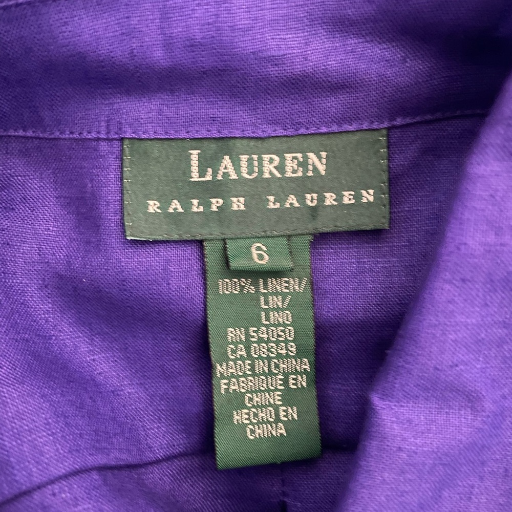 Ralph Lauren NEW Women's Button Down Blouse Size 6 Purple 100% Linen Long Sleeve - Picture 4 of 5